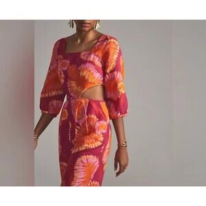 Anthropologie Farm Rio Cut Out Jumpsuit Floral Pink Cut Out Tie Back Sz XS